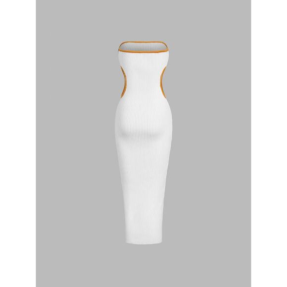 Commense Trim Detail Waist Cutout Sleeveless Rib Knit Tube Dress L NWT - Picture 5 of 5